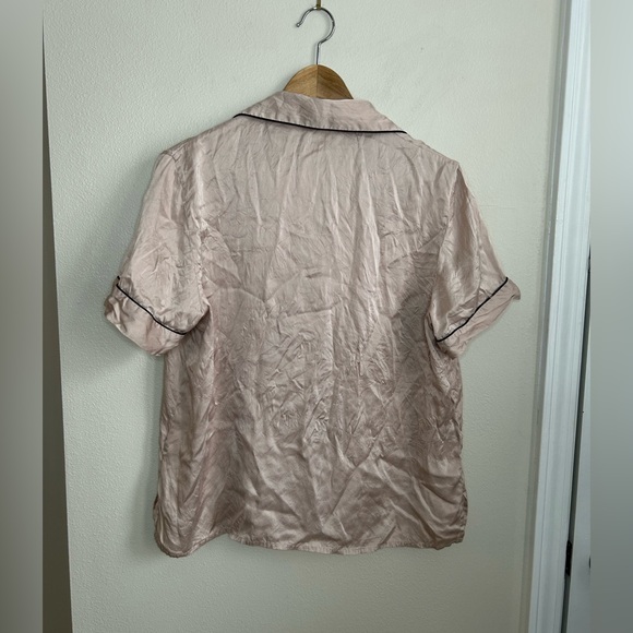 SilkSilky $119 Women's Pure Silk Short Sleeve Button Up Pajamas Set Pink Size M - Picture 8 of 12